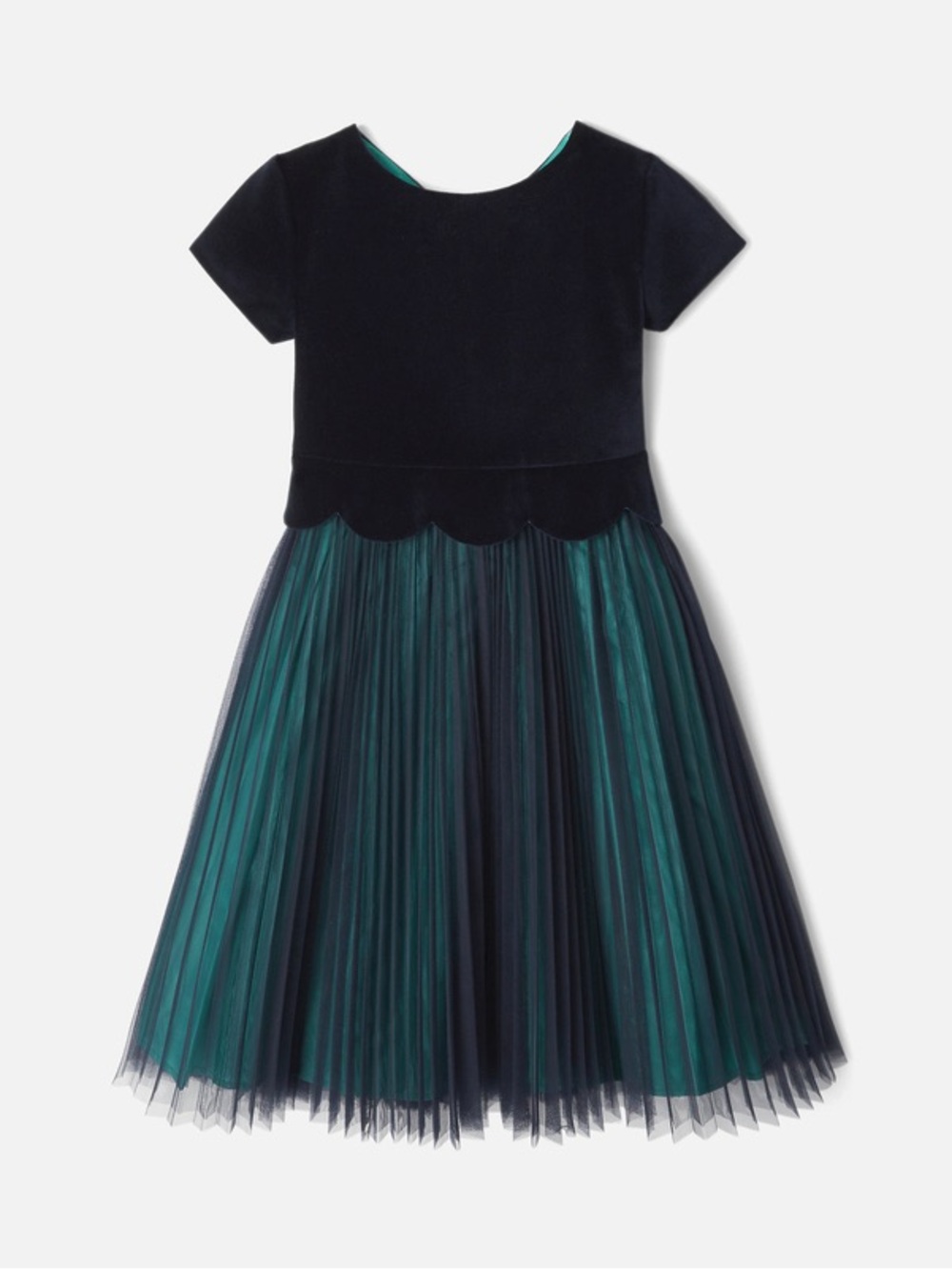 Jacadi Navy and Teal Tulle Scallop Waist Party Dress